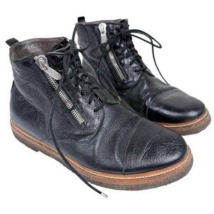 Rocco P. Black Leather Lace Up‎ Zipper Combat Boots Size EU 41/ US 10.5